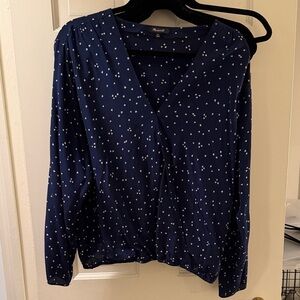Madewell Navy Silk Blouse with White Dots